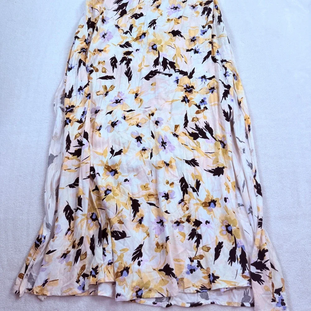 O'Neill Women Floral Twist Back Cutout Maxi Dress Yellow Lavender Black Medium‎